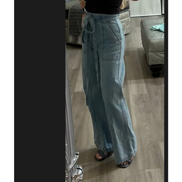 Hudson Wide Leg Baggy Jeans Denim SIZE 29 Light Wash Tie Waist  Linen $245 - Picture 6 of 11